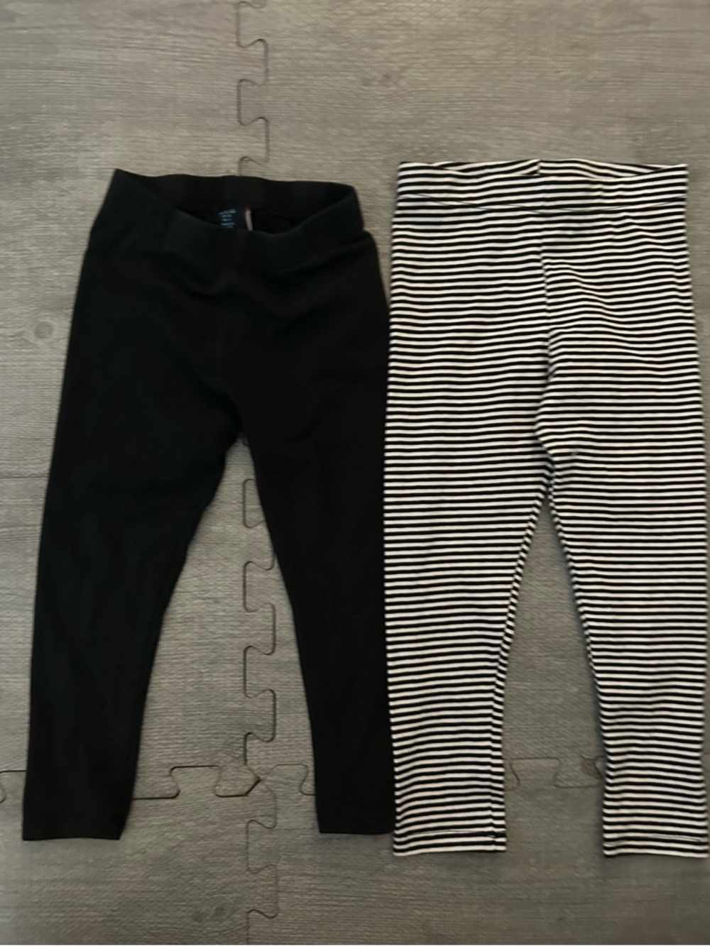 Black Leggings & Black-and-White Striped Leggings Duo. Size 24M